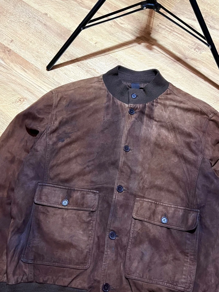 Gimo's Brown Suede Leather Bomber Jacket Men's Size L - Image 2 of 4
