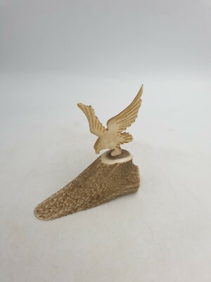 Vintage Scottish? Hand Carved Horn Antler Spread Wings  Eagle Ornament Figure