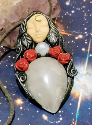 Aphrodite Necklace Goddess of Love and Beauty Moonstone and Rose Quartz Pendant