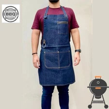 Denim Apron For Men Chef Kitchen Making Cooking Barbecue With Adjustab