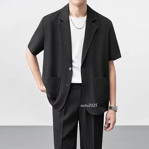 New Summer Thin Ice Silk Suit Jacket Men's Short Sleeved Jacket Casual Suit Coat - Picture 16 of 27
