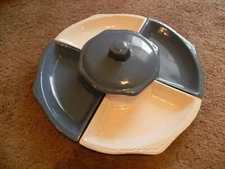 Vintage Blue & White Ceramic Chips and Dip Sectional Serving Dish with Lid