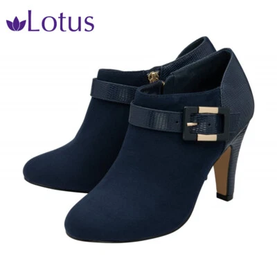 Lotus Womens Navy Blue Heeled Boots Faux Suede Ankle Shoe Ladies UK 4 - 7 Platt