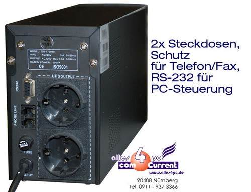 1000Va-1KVA UNTERBRECHUNGSFREIE STROMVERSORGUNG USV UPS DIGITUS DN-170011 1 KVA - Bild 2 von 3