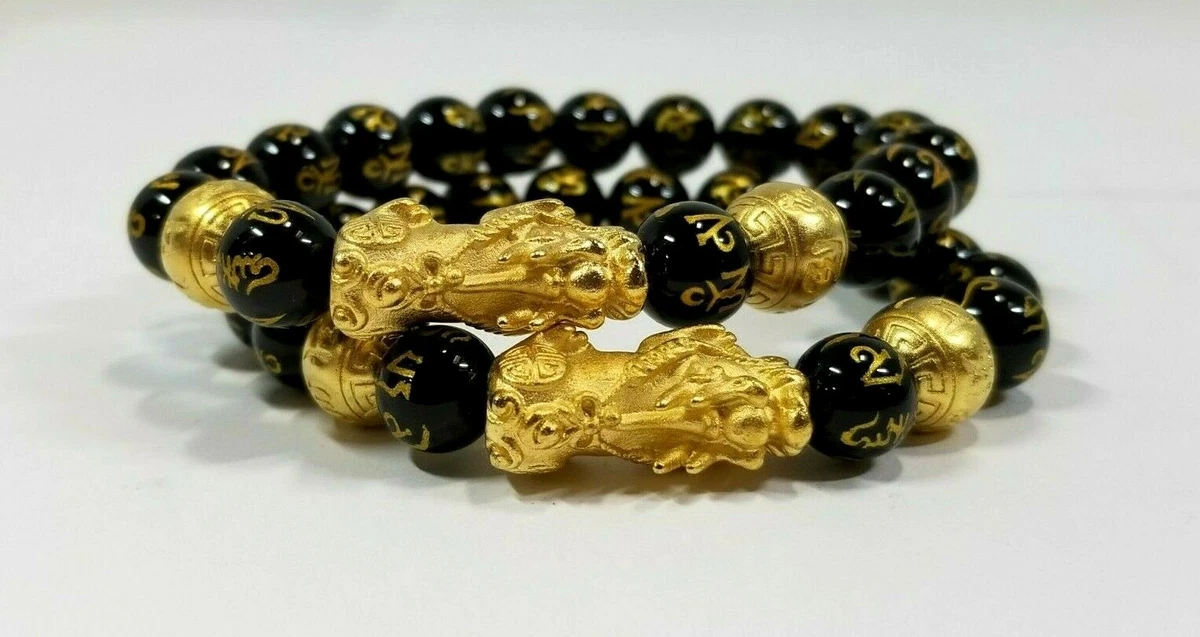 Buddha Power SET OF 2 FENG SHUI BLACK OBSIDIAN WEALTH BRACELETS eBay