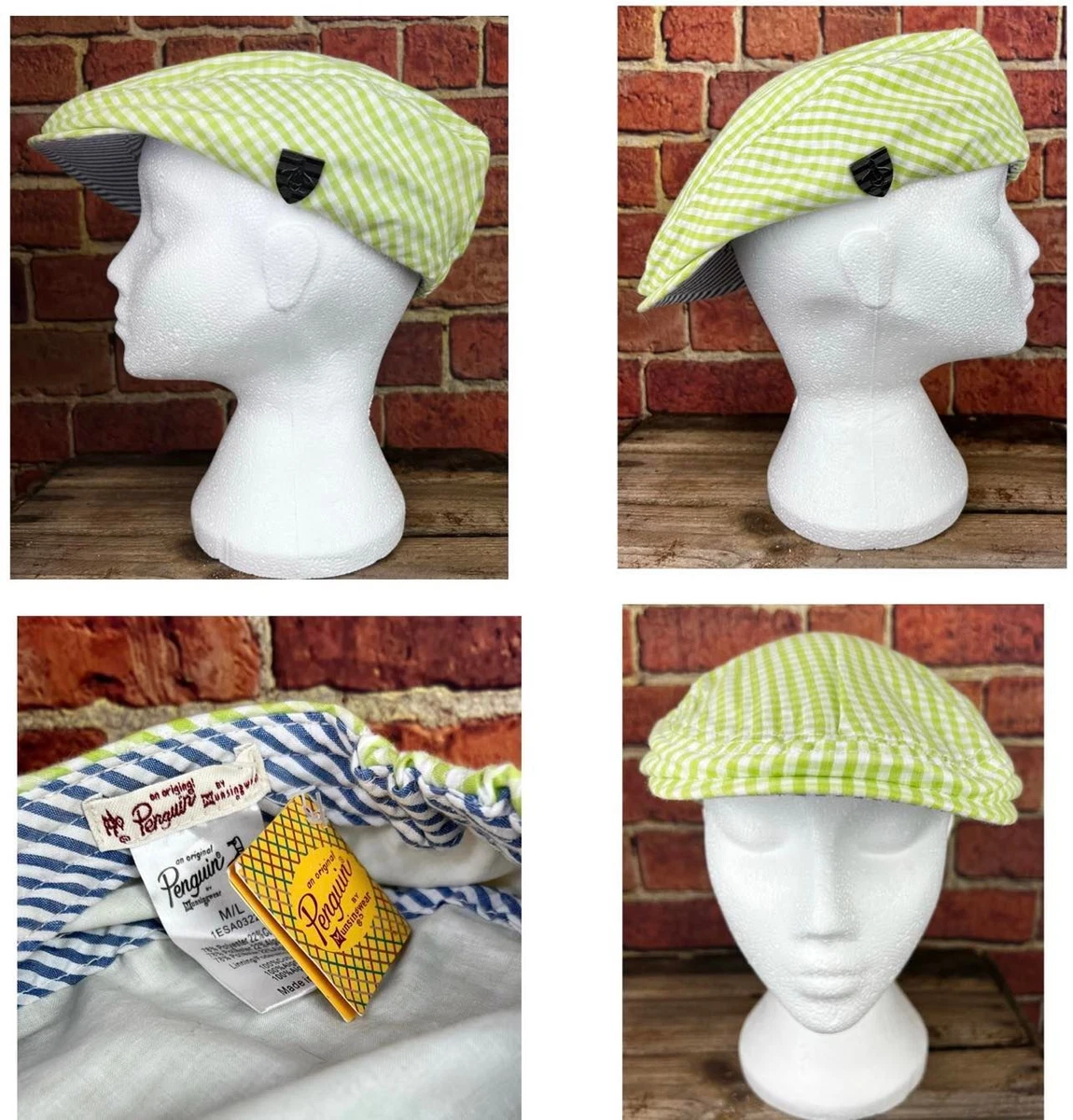 Penguin Munsingwear Hat Flat Cap Newsboy Golf Style Green White M L