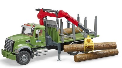 BRUDER - LKW Holztransporter MACK Granite mit Kran und Holzstämmen - 1/16 - B...