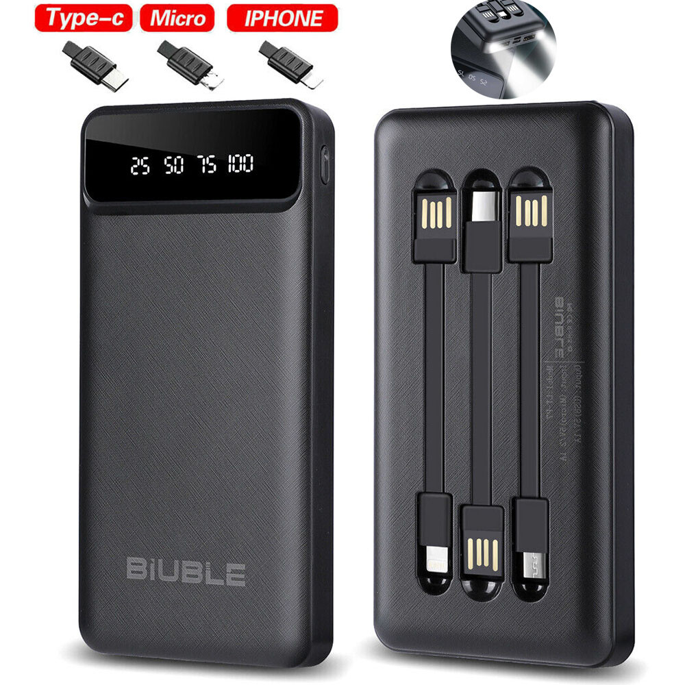 Power Bank 9000000mAh USB-C Portatile Con Cavo - Ricarica Rapida Per IPhone, Samsung, Huawei - UK