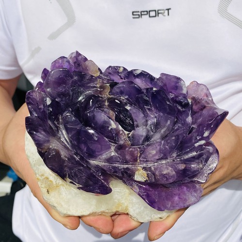 Natural amethyst hand carved flower crystal specimen healing 1818g