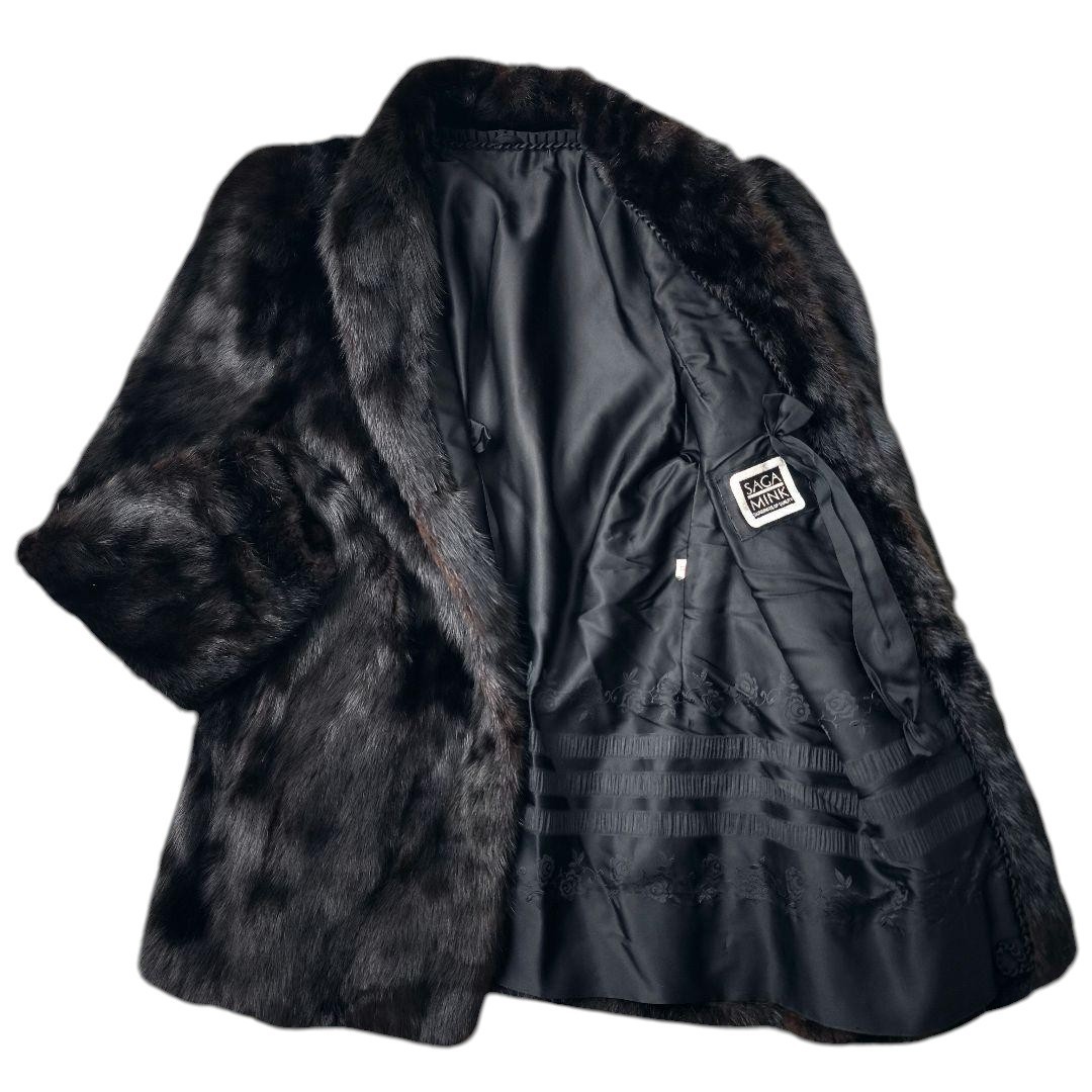 Luxury Saga Mink Real Fur Coat Black Jacket Japan Vintage Size M