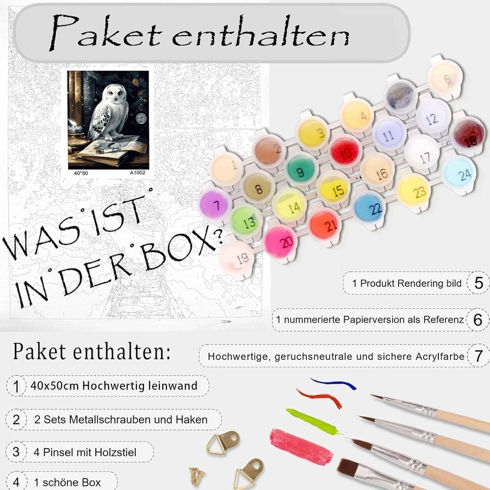 Malen nach Zahlen Erwachsene Tiere Eule - malen nach zahlen ab 9 jahre mädchen  - Bild 4 von 4