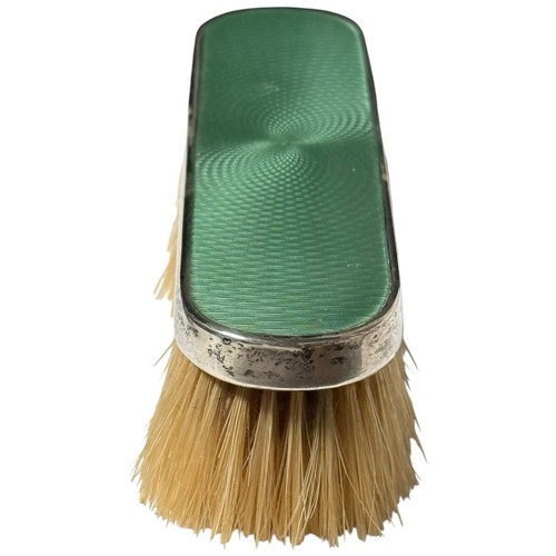 Antique English Sterling Silver & Green Guilloche Enamel Clothing Brush Art Deco - Picture 5 of 11