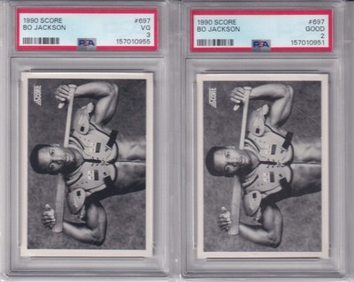 1990 SCORE BO JACKSON #697 * BLACK & WHITE * FB PADS  GOOD PSA 2 VERY GOOD PSA 3