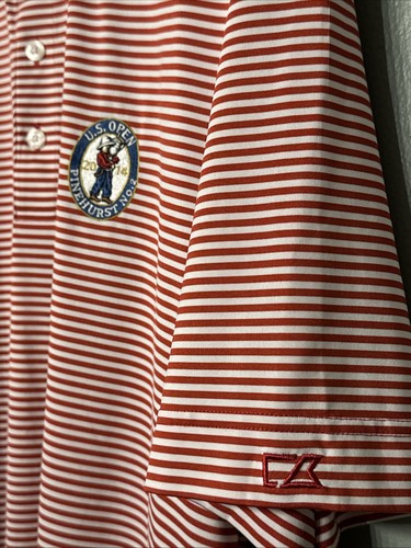 Polo da golf Cutter & Buck Pinehurst #2 ~ 2014 a righe rosse e bianche taglia XL - Foto 3 di 15