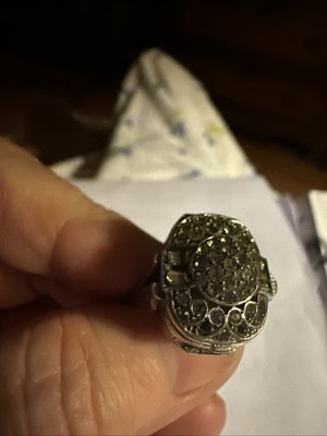 Antique Bucherer Art Deco Sterling Silver  Watch Ring. Swiss, 17 Jewels, Works