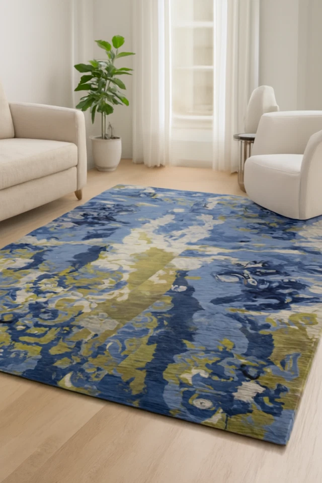 Wool Rug Tufted Area Modern Hand Carpet Handmade 100% Viscose New Hand-Tufted - Image 3 of 4