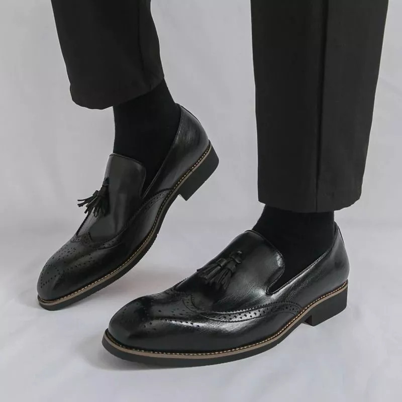 Mocasines De Hombre Elegantes Negros Con Borlas Zapatos Clásicos T4M8R1