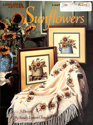 Leisure Arts Sunflowers Flower Garden Afghan Sweater Pillow Cross Stitch Pattern