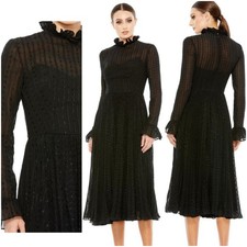 Mac Duggal 49627 Long Sleeve Embroidered Midi Dress Black Size 2 UB