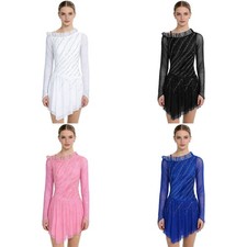 Women Dancewear Long Sleeves Lyrical Dance Costume Shiny Dress Ballet Sheer