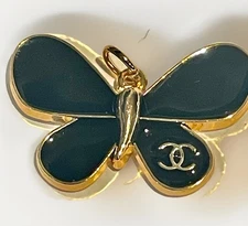 Chanel Butterfly Zipper Pull Charm Stamped Black LG 35mm 1.3”