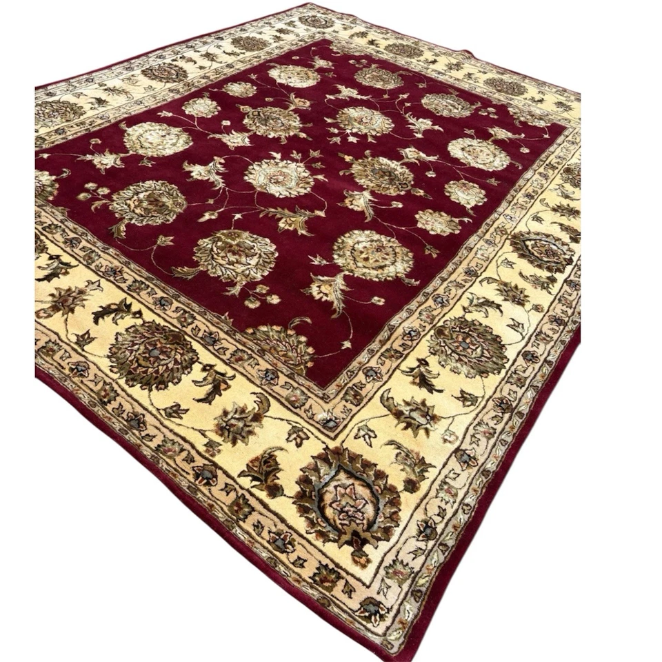 Alfombra de lana acolchada a mano diseño Mahal 8x10 alfombra grande estilo oriental Foto 3 de 4