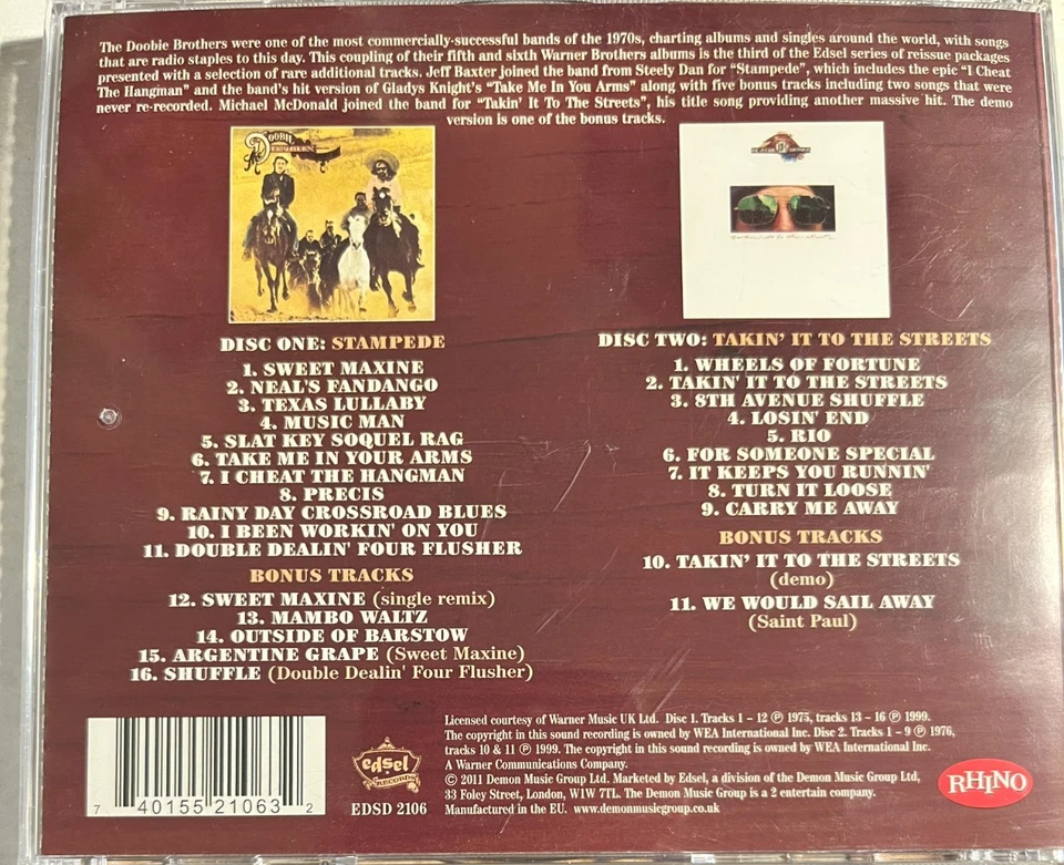 THE DOOBIE BROTHERS - Stampede/Takin' It to the Streets 2CD 2011  Edsel LIKE NEW - Image 2 of 2
