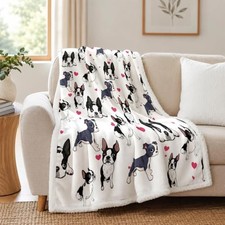 BlessLiving Boston Terrier White Throw Blanket with Dense Dog Patterns