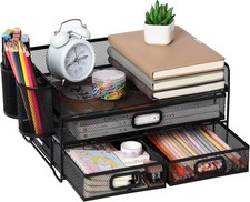 Organisateur Bureau Maille 4 Plateaux 3 Tiroirs 2 Porte-Stylos Rangement A4