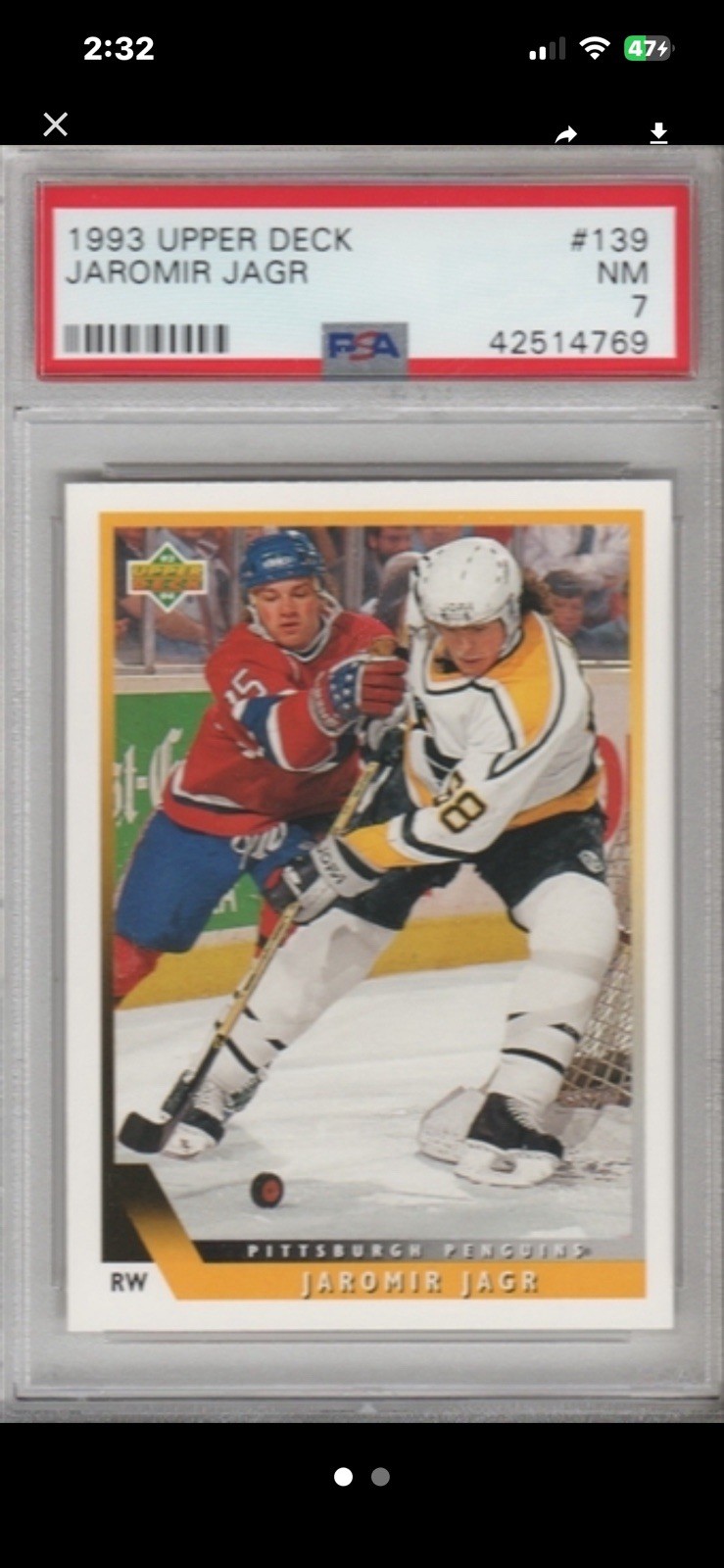 Jaromir Jagr #139 Hockey Cards 1993 Upper Deck trading card — raw and PSA graded price guide