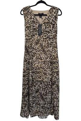 Rachel Zoe Leopard Print V-Neck Maxi Dress Brown Chiffon Size S See Description 