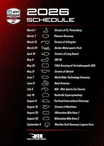 2026 NTT INDYCAR SERIES SCHEDULE FRIDGE MAGNET 5" X 3.5"
