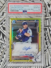 Carson Taylor 2021 1st Bowman Chrome Auto Yellow Ref 65/75 PSA 10 Gem BB525