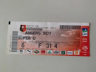 TICKET MATCH RENNES - ANGERS SCO 12 FEVRIER 2016 - CHAMPIONNAT DE FRANCE - Photo 1/2