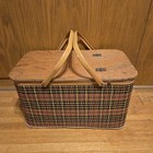 Vintage Redmon Picnic Basket Red Tartan Plaid Metal Handles 
