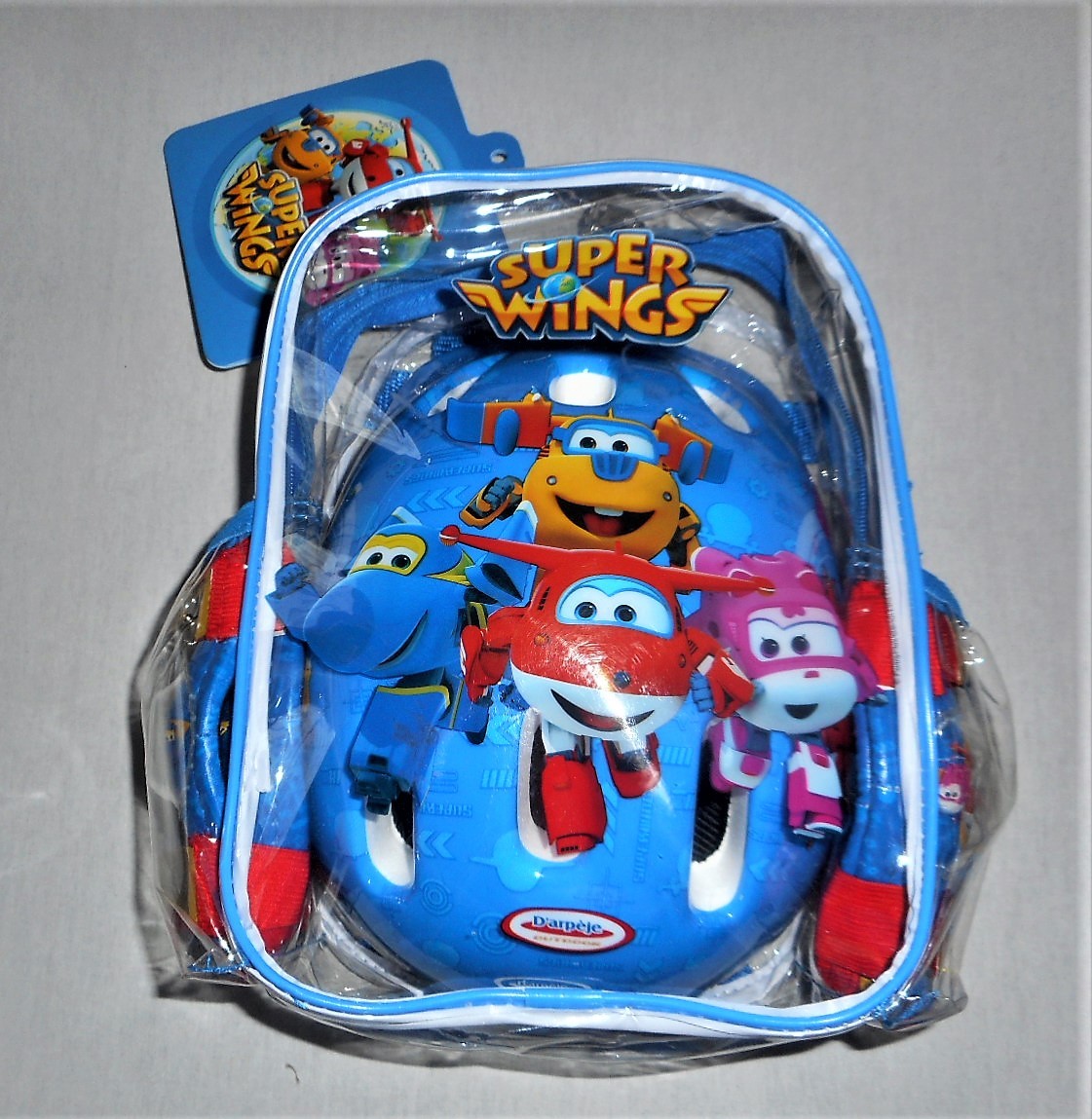 Cadeau Vélo Enfant : Panoplie Super Wings Sac à Dos, Casque et Protections 53-56