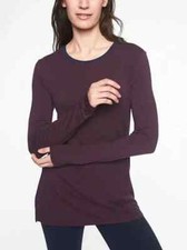NWT - ATHLETA Women's THREADLIGHT Maroon STRIPED Long-Sleeve RELAXED TOP - XXS