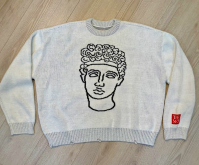 PacSun x The Met Statue Garden Marble Head Distressed Crewneck Sweater Large