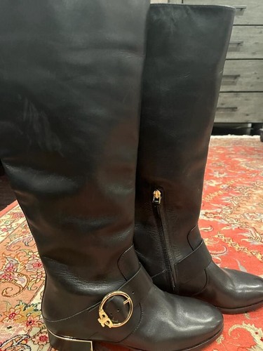 Tory Burch Black Sofia Knee High Wedge Boots Size 7.5 Leather Womens Style  44217 | eBay