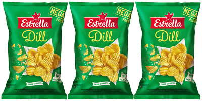 3 ESTRELLA DILL Flavor Potato Chips Snacks Crisps Mega Packs 250g 8.8oz