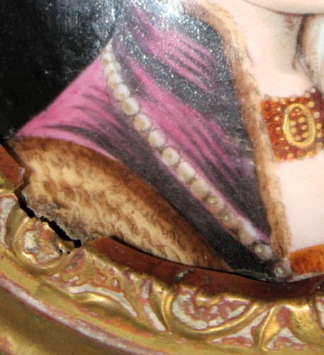 Victorian Portrait Hand Painted Porcelain Plate Decorative Brass Frame Antique - Picture 11 of 12