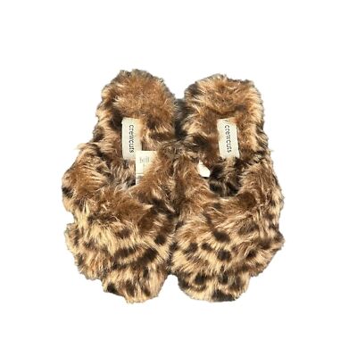 Crewcuts Leopard Faux Fur Furry Slippers Brown Size K10
