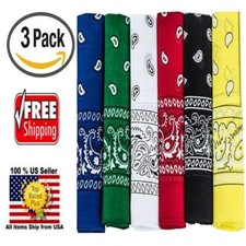 3 Pack Jumbo Paisley  Solid Color 100 Cotton Biker Sport Bandana 27" x 27"