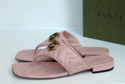 8.5 / 38.5 Gucci Marmont GG Logo Embellished Pink Leather Flip
