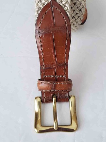 Vintage geflochtener Stoff und Leder Gürtel beige braun Handmade in America Gr. 30 - Bild 2 von 2