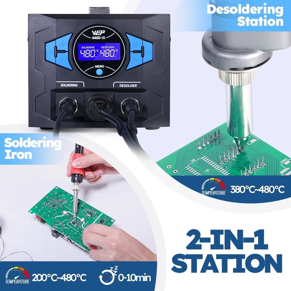 WEP 948D-III 110W Soldering Iron Kit Suction Tin Gun 2IN1 Desoldering Station - Image 3 of 4