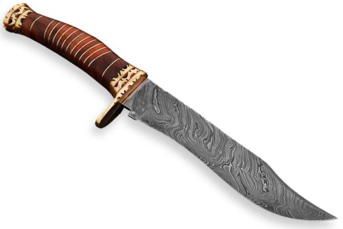 HANDMADE DAMASCUS KINFE FIXED Blade Brass Sandwich Guard & End Cap Rose wood  - Picture 1 of 5
