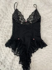 VTG Val Mode Sheer Lace Nylon Teddy High Cut Nightie Bodysuit Medium Dainty Sexy