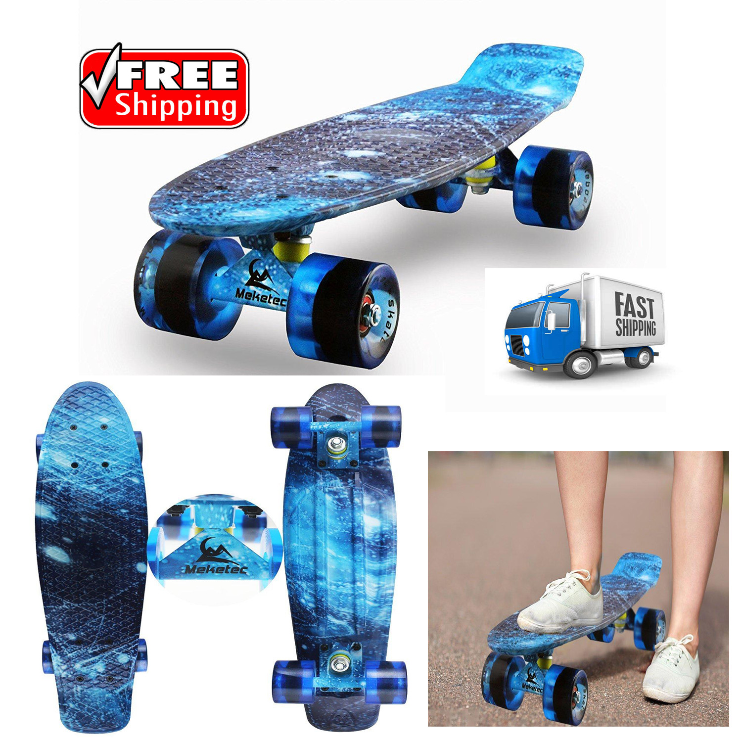 Complete Mini Cruiser Retro Skateboard For Kids Boys Youths 
