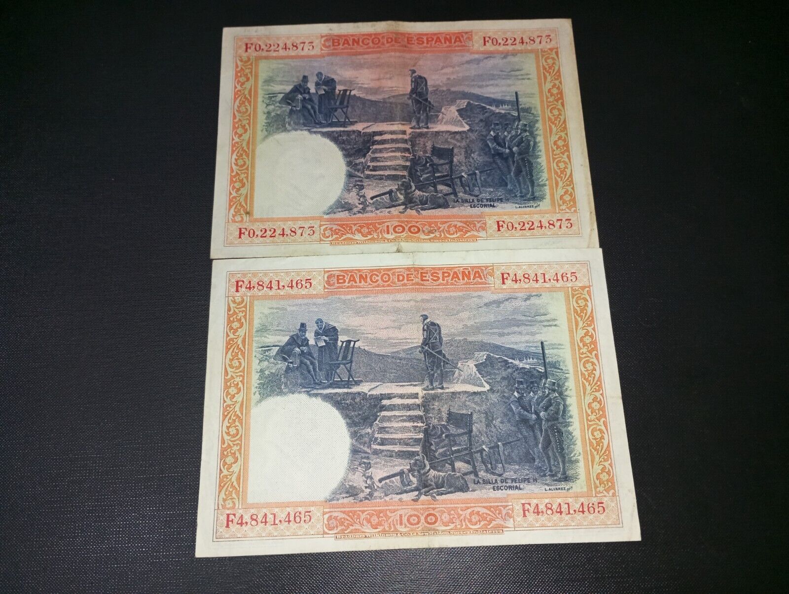 Lote Billetes 100 pesetas 1925 Felipe 2° Escorial 🎖️ Miguel Primo de Rivera🎖️